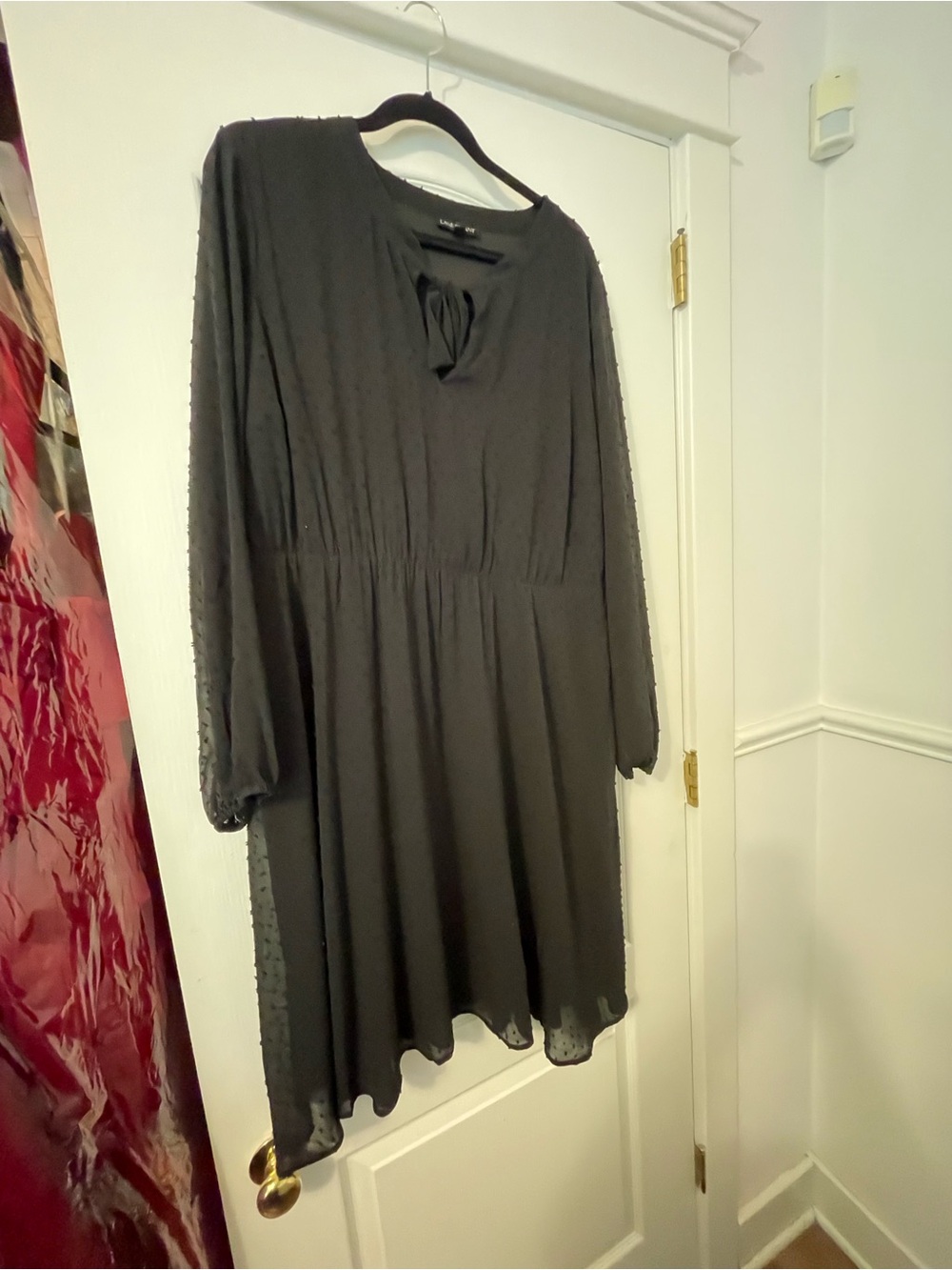 Lane Bryant Black Long-Sleeve Tie-Detail Dress